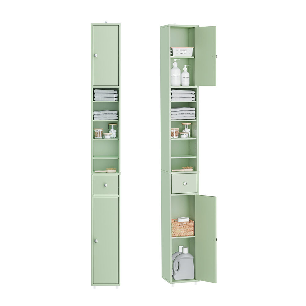 Sobuy mueble de baño de 20 cm - mueble estrecho con cajón y estantes ajustables - mueble de baño compacto para baños y espacios reducidos - verde, mdf, 20 x 20 x 180 cm, bzr34-ii-gr