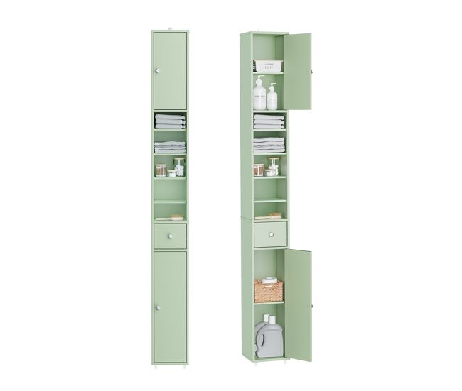 Sobuy mueble de baño de 20 cm - mueble estrecho con cajón y estantes ajustables - mueble de baño compacto para baños y espacios reducidos - verde, mdf, 20 x 20 x 180 cm, bzr34-ii-gr