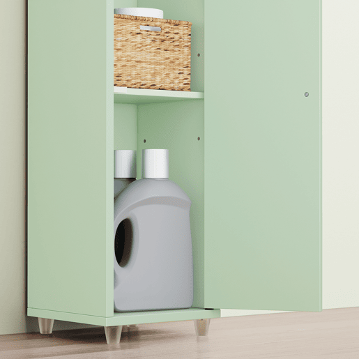 SoBuy Armário de casa de banho 20 cm - Armário de arrumação estreito com gaveta e prateleiras ajustáveis u200Bu200B- Móveis de casa de banho compactos para casas de banho, espaços pequenos - Verde, MDF, 20x20x180 cm, BZR34-II-GR