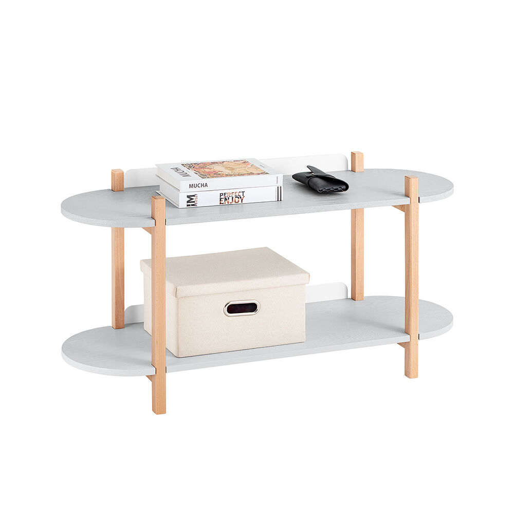 Sobuy estantería de almacenamiento de 2 niveles mesa auxiliar de madera mesa de centro pequeña para sala de estar oficina dormitorio gris hstr01-hg