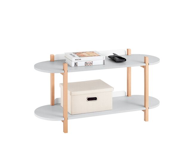 Sobuy estantería de almacenamiento de 2 niveles mesa auxiliar de madera mesa de centro pequeña para sala de estar oficina dormitorio gris hstr01-hg