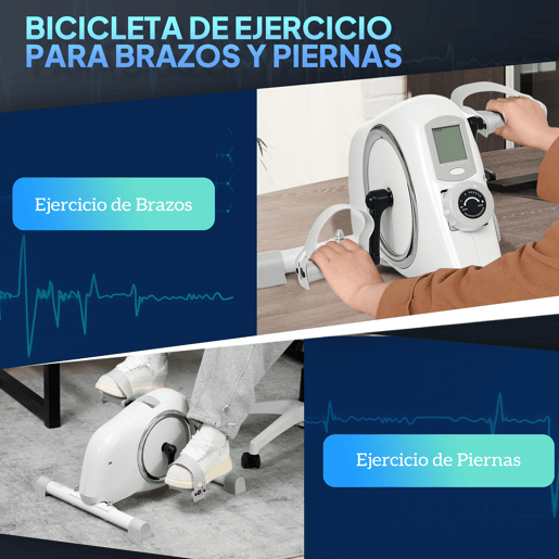 SPORTNOW Mini Bicicleta Estática com Resistência Magnética de 8 Níveis Ecrã LCD e Pedais Antiderrapantes para Exercitar Braços e Pernas Pedaleador para Casa Escritório Branco