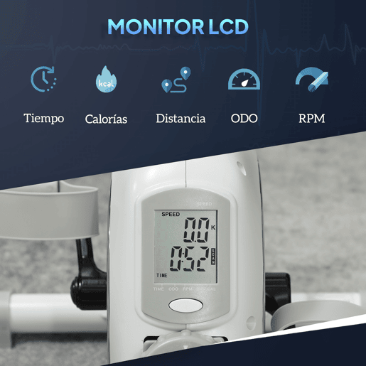 SPORTNOW Mini Bicicleta Estática com Resistência Magnética de 8 Níveis Ecrã LCD e Pedais Antiderrapantes para Exercitar Braços e Pernas Pedaleador para Casa Escritório Branco