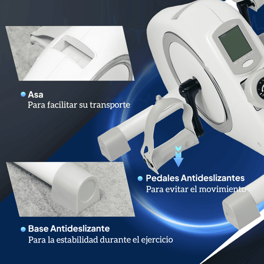 SPORTNOW Mini Bicicleta Estática com Resistência Magnética de 8 Níveis Ecrã LCD e Pedais Antiderrapantes para Exercitar Braços e Pernas Pedaleador para Casa Escritório Branco