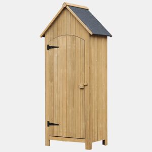 Outsunny Armário Jardim de Madeira 77,5x54,2x179,5 cm 0,3 m² Abrigo de Exterior Armário para Arrumação de Ferramentas com 3 Prateleiras e 2 Portas com Fecho para Pátio Terraço Madeira