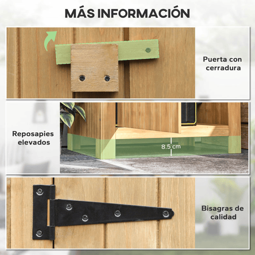 Outsunny Armário Jardim de Madeira 77,5x54,2x179,5 cm 0,3 m² Abrigo de Exterior Armário para Arrumação de Ferramentas com 3 Prateleiras e 2 Portas com Fecho para Pátio Terraço Madeira