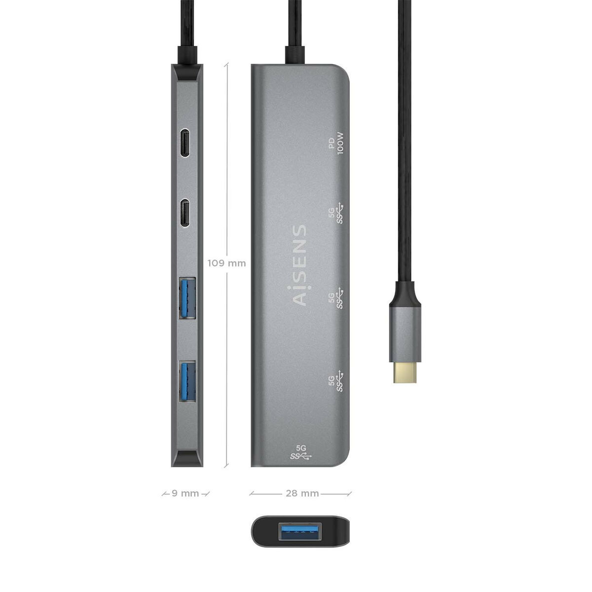 Hub usb aisens a109-0857 gris (1 unidad)