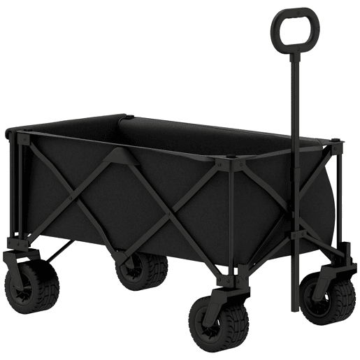 Outsunny Carrinho de Praia com Rodas Grandes Carrinho de Jardim Dobrável com Puxador Ajustável Porta Traseira Expansível Capacidade 100 kg 90x48x92 cm Preto