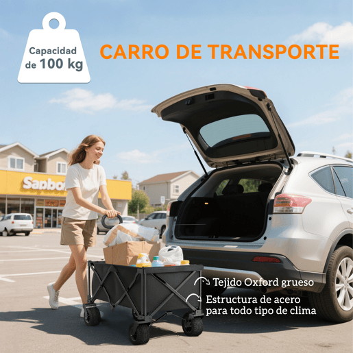 Outsunny Carrinho de Praia com Rodas Grandes Carrinho de Jardim Dobrável com Puxador Ajustável Porta Traseira Expansível Capacidade 100 kg 90x48x92 cm Preto