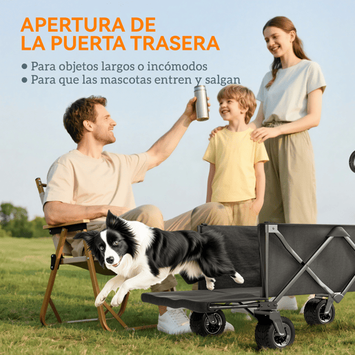 Outsunny Carrinho de Praia com Rodas Grandes Carrinho de Jardim Dobrável com Puxador Ajustável Porta Traseira Expansível Capacidade 100 kg 90x48x92 cm Preto