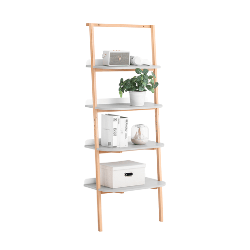 SoBuy Estante de 4 níveis com escada, estante multifunções com estrutura resistente para sala de estar, escritório, quarto, cinzento HSTR02-HG