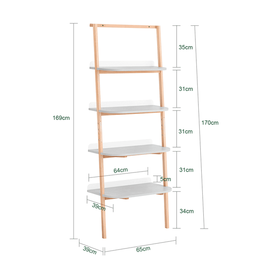 SoBuy Estante de 4 níveis com escada, estante multifunções com estrutura resistente para sala de estar, escritório, quarto, cinzento HSTR02-HG