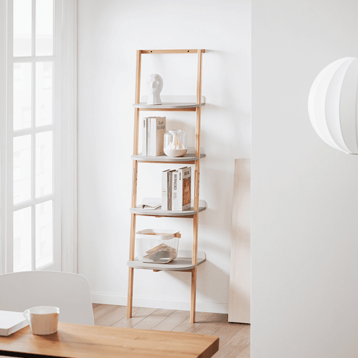 SoBuy Estante com 4 níveis em formato de escada, estante multifunções com estrutura resistente para sala de estar, escritório e quarto, cinzenta HSTR02-K-HG