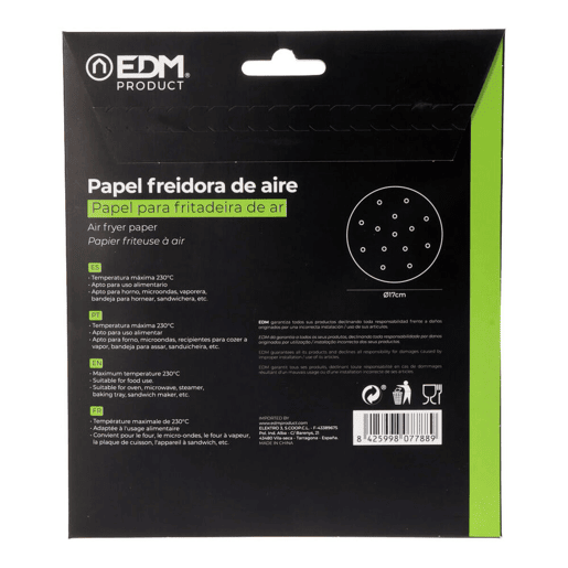Papel para fritadeira de ar EDM 07788 Ø 17 cm 100 Unidades Papel para fritadeira de ar EDM 07788 Ø 17 cm 100 Unidades