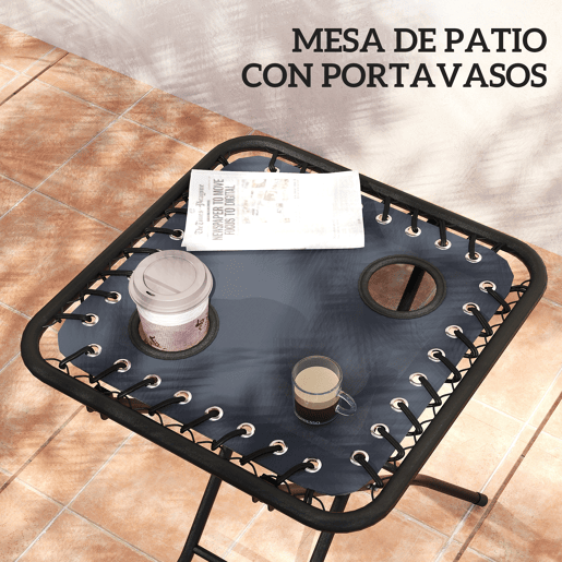 Outsunny Conjunto de 2 Espreguiçadeiras Jardim Dobráveis com Mesa Auxiliar Porta-Copos Espreguiçadeiras de Gravidade Zero com Encosto Ajustável Apoios de Braço Removíveis para Pátio Piscina Cinza