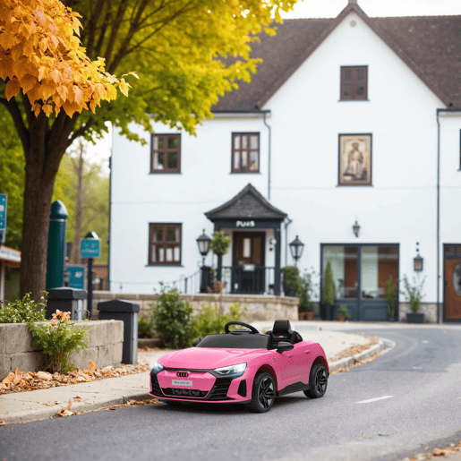 HOMCOM Carro Elétrico AUDI RS E-Tron GT para Crianças de 3-6 Anos Carro de Bateria 12V com 2 Motores Controlo Remoto Faróis LED Buzina Música USB e Abertura de Porta 3-5kmh 103x58x41 cm Rosa