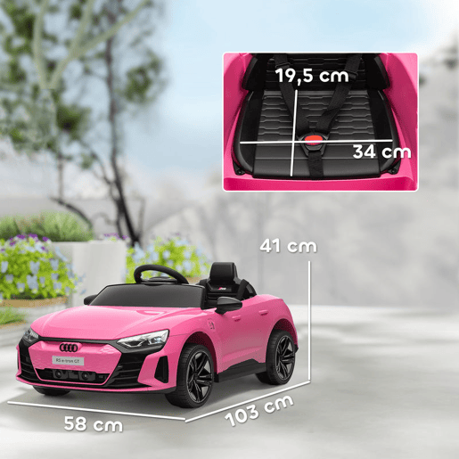 HOMCOM Carro Elétrico AUDI RS E-Tron GT para Crianças de 3-6 Anos Carro de Bateria 12V com 2 Motores Controlo Remoto Faróis LED Buzina Música USB e Abertura de Porta 3-5kmh 103x58x41 cm Rosa