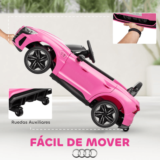 HOMCOM Carro Elétrico AUDI RS E-Tron GT para Crianças de 3-6 Anos Carro de Bateria 12V com 2 Motores Controlo Remoto Faróis LED Buzina Música USB e Abertura de Porta 3-5kmh 103x58x41 cm Rosa