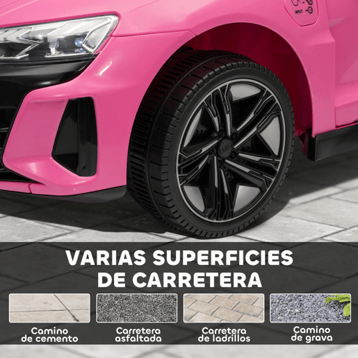 HOMCOM Carro Elétrico AUDI RS E-Tron GT para Crianças de 3-6 Anos Carro de Bateria 12V com 2 Motores Controlo Remoto Faróis LED Buzina Música USB e Abertura de Porta 3-5kmh 103x58x41 cm Rosa