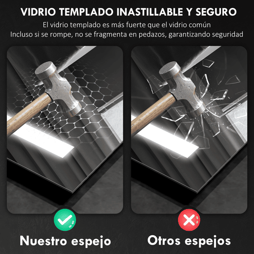 HOMCOM Espelho de Casa de Banho com Luz LED 70x50 cm Espelho de Casa de Banho de Parede com 3 Cores de Luz Função Antiembaciamento Função de Memória IP44