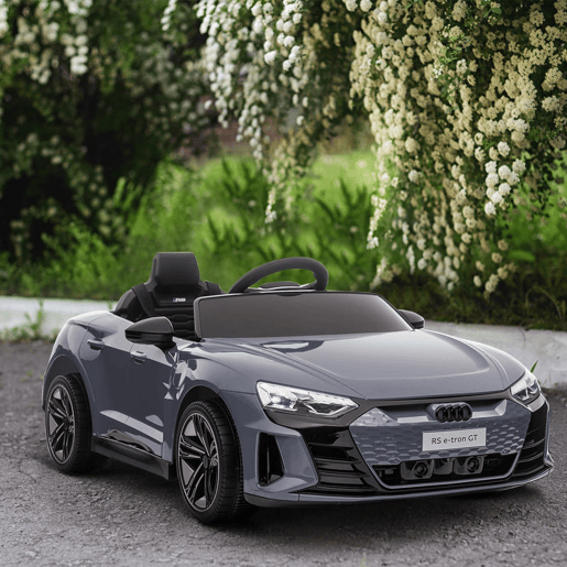 HOMCOM Carro Elétrico AUDI RS E-Tron GT para Crianças de 3-6 Anos Carro de Bateria 12V com 2 Motores Controlo Remoto Faróis LED Buzina Música USB e Abertura de Porta 3-5kmh 103x58x41 cm Cinzento