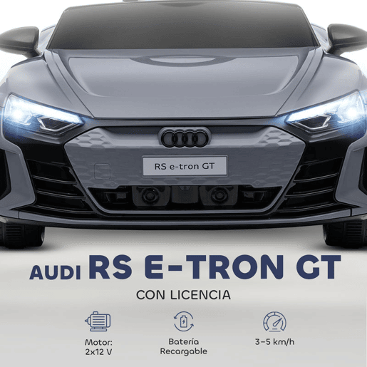 HOMCOM Carro Elétrico AUDI RS E-Tron GT para Crianças de 3-6 Anos Carro de Bateria 12V com 2 Motores Controlo Remoto Faróis LED Buzina Música USB e Abertura de Porta 3-5kmh 103x58x41 cm Cinzento