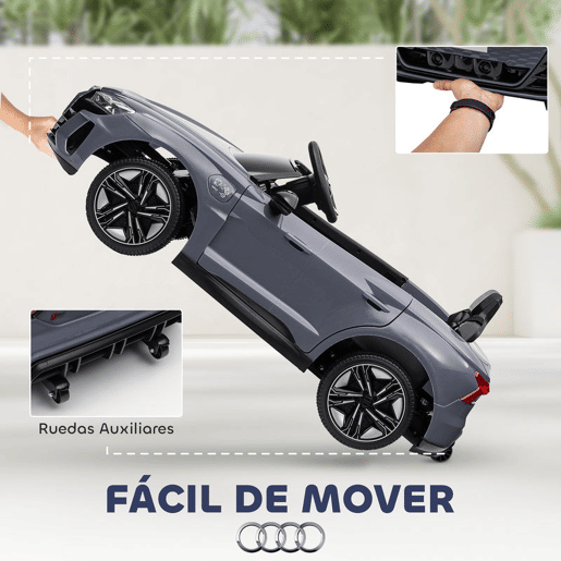 HOMCOM Carro Elétrico AUDI RS E-Tron GT para Crianças de 3-6 Anos Carro de Bateria 12V com 2 Motores Controlo Remoto Faróis LED Buzina Música USB e Abertura de Porta 3-5kmh 103x58x41 cm Cinzento