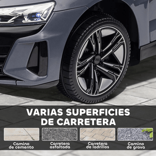 HOMCOM Carro Elétrico AUDI RS E-Tron GT para Crianças de 3-6 Anos Carro de Bateria 12V com 2 Motores Controlo Remoto Faróis LED Buzina Música USB e Abertura de Porta 3-5kmh 103x58x41 cm Cinzento