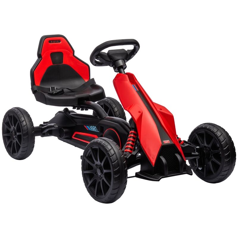 Homcom kart pedales go kart a pedales para niños de 3-8 años con asiento ajustable en 4 posiciones freno de mano y ruedas de eva carga 30 kg rojo