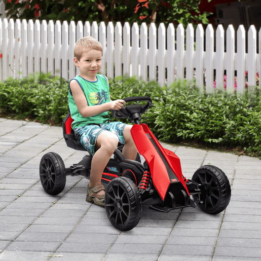 HOMCOM Kart a Pedais Infantil Kart a Pedais para Crianças de 3-8 Anos com Assento Ajustável em 4 Posições, Travão de Mão e Rodas de EVA Carga 30 kg 100x58x58,5 cm Vermelho