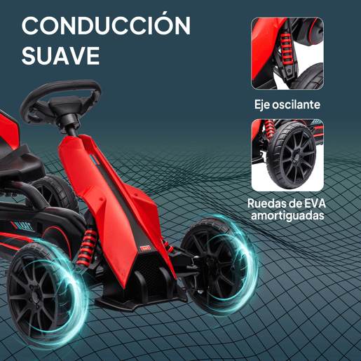 HOMCOM Kart a Pedais Infantil Kart a Pedais para Crianças de 3-8 Anos com Assento Ajustável em 4 Posições, Travão de Mão e Rodas de EVA Carga 30 kg 100x58x58,5 cm Vermelho