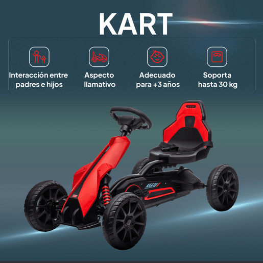 HOMCOM Kart a Pedais Infantil Kart a Pedais para Crianças de 3-8 Anos com Assento Ajustável em 4 Posições, Travão de Mão e Rodas de EVA Carga 30 kg 100x58x58,5 cm Vermelho