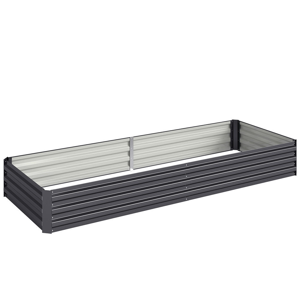 Outsunny jardinera exterior grande rectangular de acero galvanizado, huerto urbano para cultivar plantas, macetero grande exterior con base abierta, resistente a la intemperie, 241x90,5x30 cm, gris