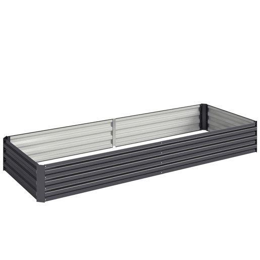 Outsunny Floreira Grande para Exterior Retangular em Aço Galvanizado, Horta Urbana para Plantas, Canteiro Grande com Base Aberta, Resistente às Intempéries, 241x90,5x30 cm, Cinzento