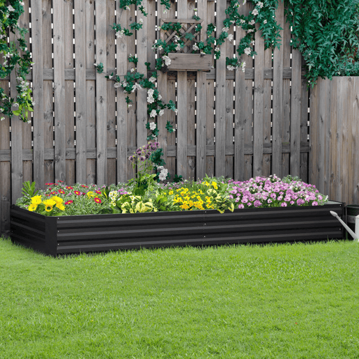Outsunny Floreira Grande para Exterior Retangular em Aço Galvanizado, Horta Urbana para Plantas, Canteiro Grande com Base Aberta, Resistente às Intempéries, 241x90,5x30 cm, Cinzento
