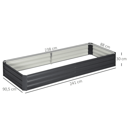 Outsunny Floreira Grande para Exterior Retangular em Aço Galvanizado, Horta Urbana para Plantas, Canteiro Grande com Base Aberta, Resistente às Intempéries, 241x90,5x30 cm, Cinzento