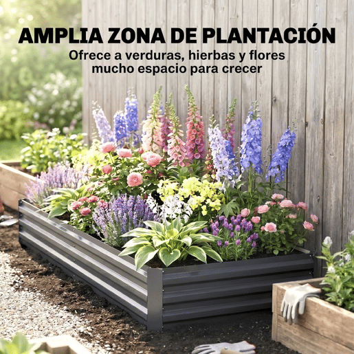 Outsunny Floreira Grande para Exterior Retangular em Aço Galvanizado, Horta Urbana para Plantas, Canteiro Grande com Base Aberta, Resistente às Intempéries, 241x90,5x30 cm, Cinzento
