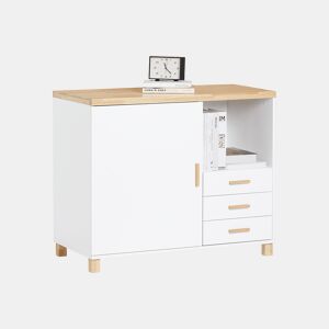 Suporte para impressora com 1 porta Armário de escritório Mesa de apoio com 3 gavetas e 1 compartimento aberto 90 x 45 x 75 cm ASK07-WN SoBuy PT