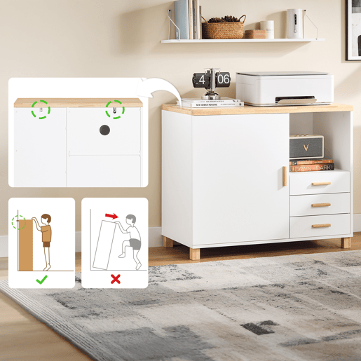 Suporte para impressora com 1 porta Armário de escritório Mesa de apoio com 3 gavetas e 1 compartimento aberto 90 x 45 x 75 cm ASK07-WN SoBuy PT