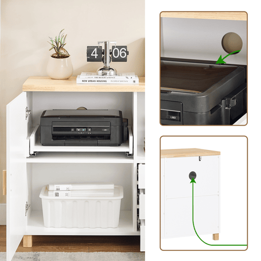 Suporte para impressora com 1 porta Armário de escritório Mesa de apoio com 3 gavetas e 1 compartimento aberto 90 x 45 x 75 cm ASK07-WN SoBuy PT
