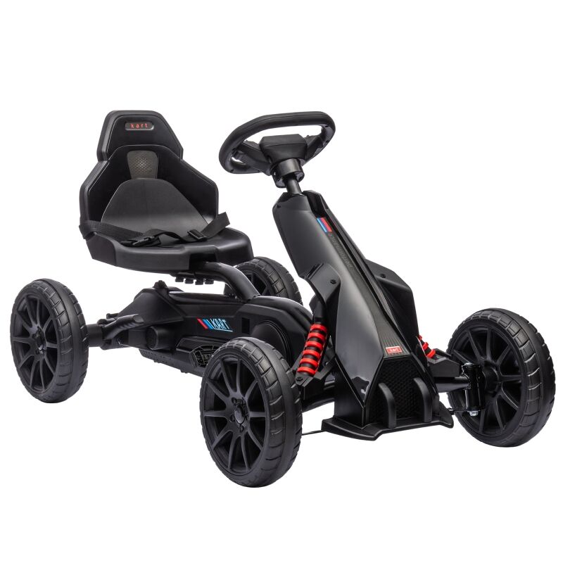 Homcom kart pedales go kart a pedales para niños de 3-8 años con asiento ajustable en 4 posiciones freno de mano y ruedas de eva carga 30 kg negro