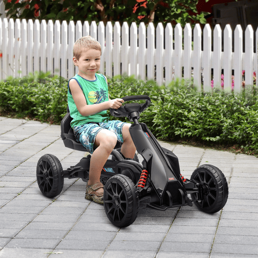 HOMCOM Kart a Pedais Infantil Kart a Pedais para Crianças de 3-8 Anos com Assento Ajustável em 4 Posições, Travão de Mão e Rodas de EVA Carga 30 kg Preto
