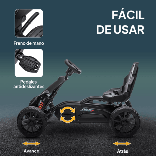 HOMCOM Kart a Pedais Infantil Kart a Pedais para Crianças de 3-8 Anos com Assento Ajustável em 4 Posições, Travão de Mão e Rodas de EVA Carga 30 kg Preto