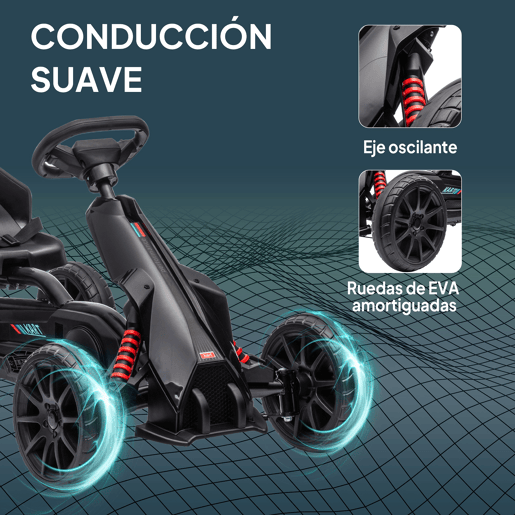 HOMCOM Kart a Pedais Infantil Kart a Pedais para Crianças de 3-8 Anos com Assento Ajustável em 4 Posições, Travão de Mão e Rodas de EVA Carga 30 kg Preto