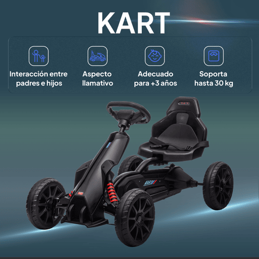 HOMCOM Kart a Pedais Infantil Kart a Pedais para Crianças de 3-8 Anos com Assento Ajustável em 4 Posições, Travão de Mão e Rodas de EVA Carga 30 kg Preto