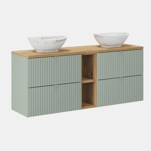 Lavatório duplo 140cm 4 gavetas 2 nichos Verde Jade e Madeira