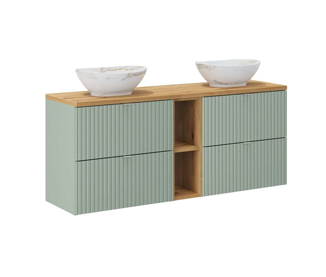 Mueble lavabo doble 140cm 4 cajones 2 compartimientos jade verde y madera
