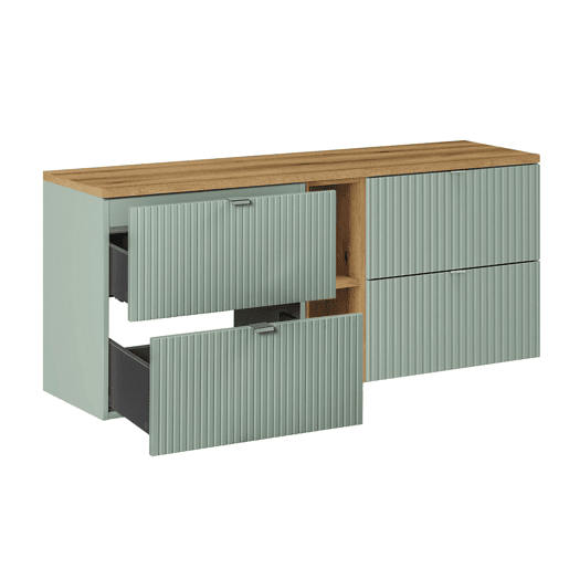 Lavatório duplo 140cm 4 gavetas 2 nichos Verde Jade e Madeira