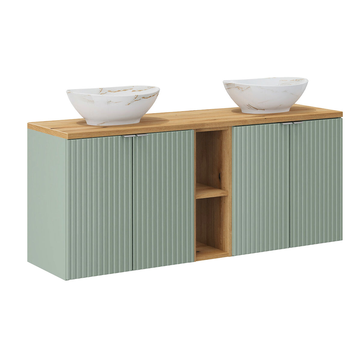 Mueble lavabo doble 140cm 4 puertas 2 compartimientos jade verde y madera