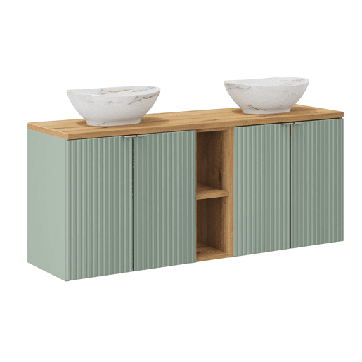 Lavatório duplo 140cm 4 portas 2 nichos Verde Jade e Madeira